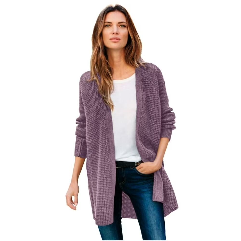 Ellos Long Line Waffle Knit Purple Open Cardigan Sz 2X Comfort Office Cozy